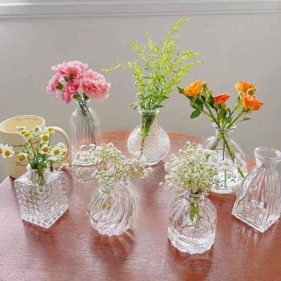 小さなクリアかわいいミニヴィンテージ装飾ホームテーブルフラワーデコレーションガラス花瓶素朴な結婚式用